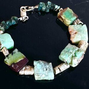 Genuine Emerald Gemstone Chrysoprase XL Sterling Silver Beaded Bracelet 925
